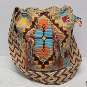 Wayuu Mochila Boho Colombian Hand Woven Colorful Bucket Bag Hippie Ethnic Folk